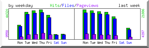 Bar chart showing the weekly traffic statistics for the site