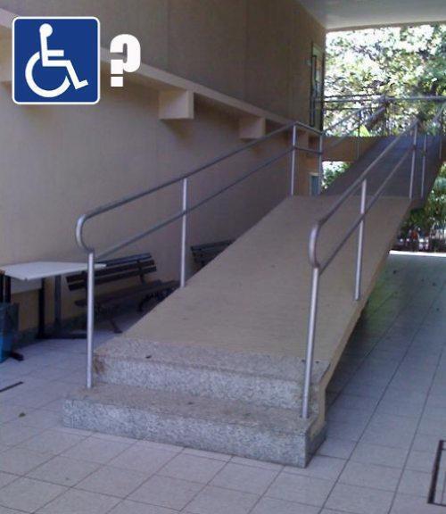 Wheelchair ramp with two steps just before the bottom